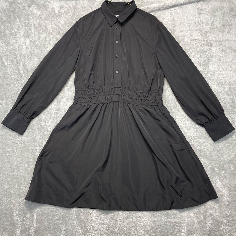 Free Assembly Dress Women's L Black Long Sleeve Smocked Ruched Waist Lagenlook